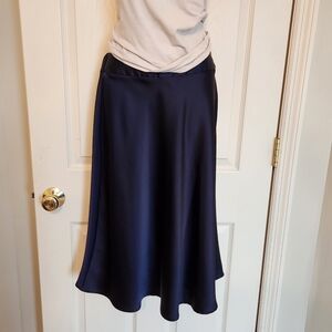 Navy satin-look skirt